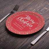 Assiettes En Carton Joyeux Noël Calligraphie Script Red Snowflake