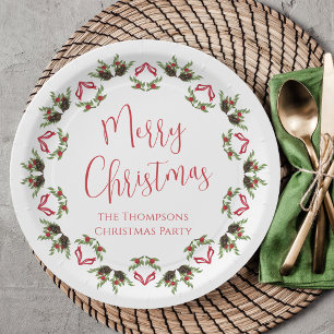 Assiettes En Carton Joyeux Noël Calligraphie Script Wreath moderne