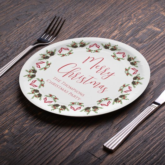 Assiettes En Carton Joyeux Noël Calligraphie Script Wreath moderne