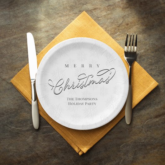 Assiettes En Carton Joyeux Noël Calligraphie Silver Snowflake