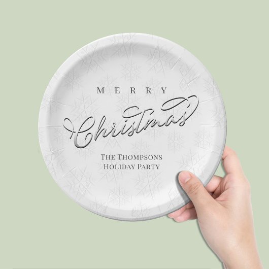 Assiettes En Carton Joyeux Noël Calligraphie Silver Snowflake