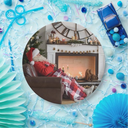 Assiettes En Carton Joyeux Noël Chaleureuse et confortable cheminée Pè (Fête)