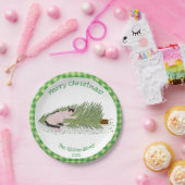 Assiettes En Carton Joyeux Noël! Chat contre En vichy vert arbre (Fête)