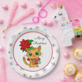 Assiettes En Carton Joyeux Noël | Chat orange avec Poinsettia (Fête)