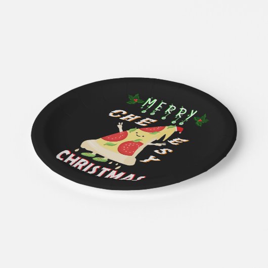Assiettes En Carton Joyeux Noël Cheesy Noël Noël Père Noël Pizza Noël (Angle)