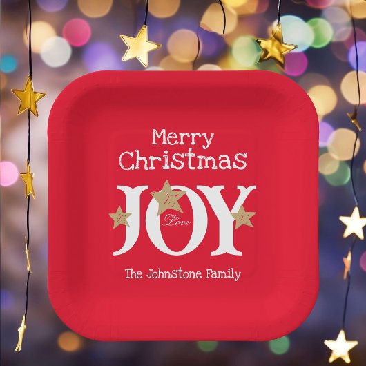 Assiettes En Carton Joyeux Noël Chic Script Élégant Noël Rouge