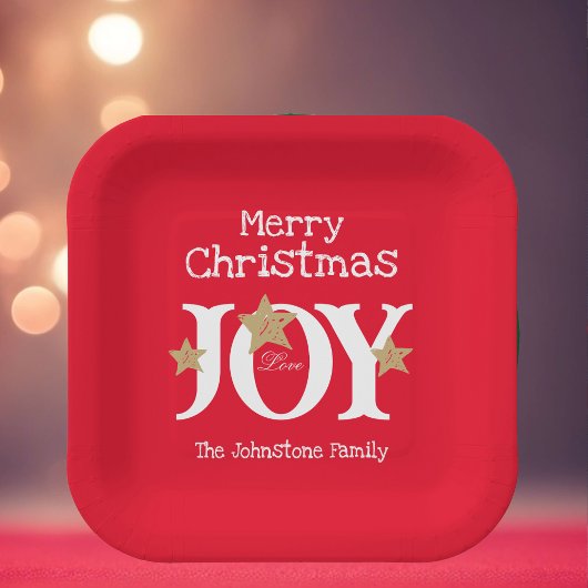 Assiettes En Carton Joyeux Noël Chic Script Élégant Noël Rouge