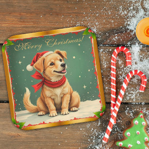 Assiettes En Carton Joyeux Noël chiot Retriever doré