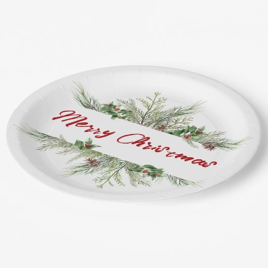 Assiettes En Carton Joyeux Noël Classique hiver Voeux de Noël (Angle)