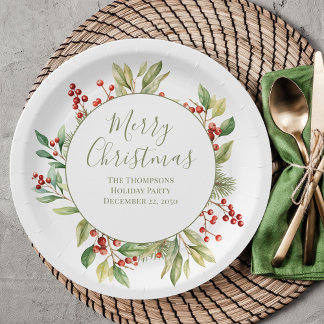 Assiettes En Carton Joyeux Noël Custom Green Wreath