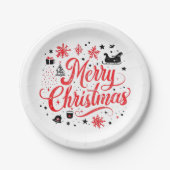 Assiettes En Carton Joyeux Noël Design moderne | Rouge et blanc (Devant)