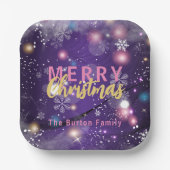 Assiettes En Carton Joyeux Noël d'hiver violet (Recto)