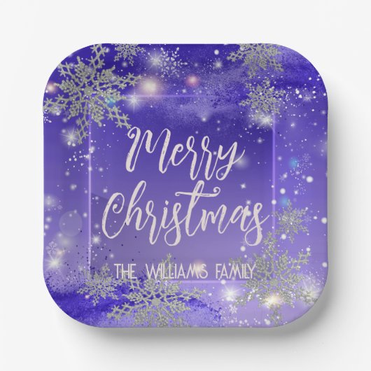 Assiettes En Carton Joyeux Noël d'hiver violet (Recto)