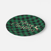 Assiettes En Carton Joyeux Noël d'or Noir & Vert Plaid (Angle)