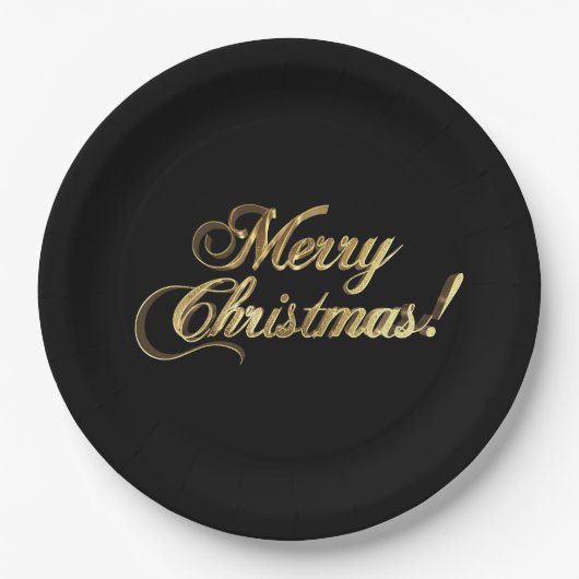 Assiettes En Carton Joyeux Noël Elégant Faux Gold Foil Typographie (Devant)