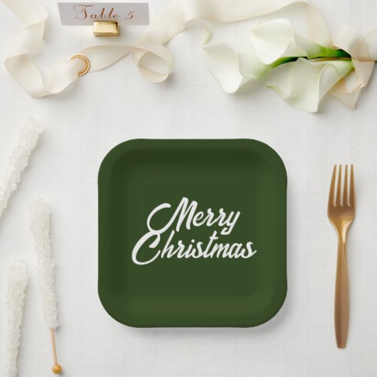 Assiettes En Carton Joyeux Noël en Forêt/Vert foncé (Mariage)