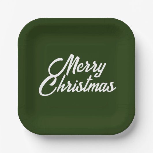 Assiettes En Carton Joyeux Noël en Forêt/Vert foncé (Recto)