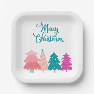 Assiettes En Carton joyeux Noël et carnet des arbres de noël rose