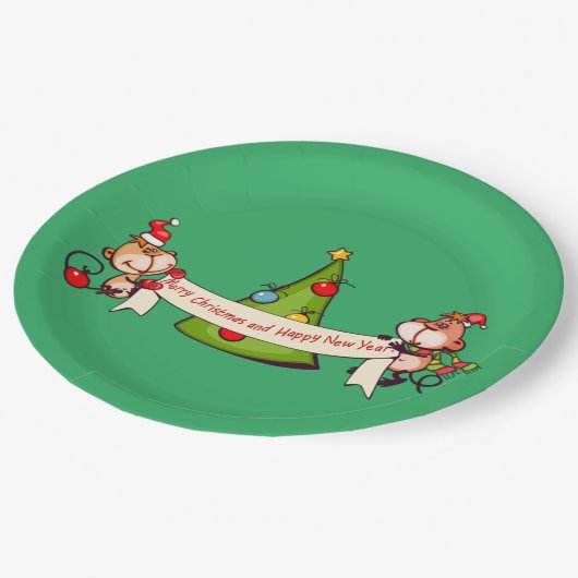 Assiettes En Carton Joyeux Noël Et Joyeux Singes Du Nouvel An (Angle)