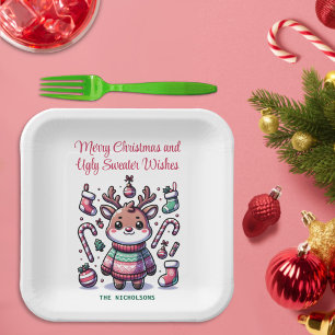 Assiettes En Carton Joyeux Noël et vilains voeux de Sweat Reindeer