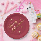 Assiettes En Carton Joyeux Noël Etoiles Vin Rouge Or Napkins (Fête)