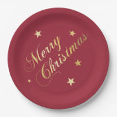 Assiettes En Carton Joyeux Noël Etoiles Vin Rouge Or Napkins (Devant)