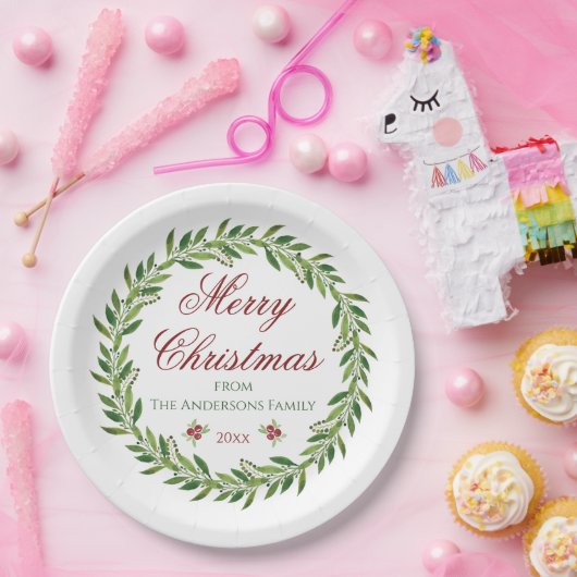 Assiettes En Carton Joyeux Noël Famille Wreath d'hiver (Fête)