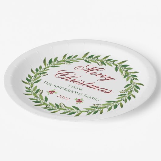 Assiettes En Carton Joyeux Noël Famille Wreath d'hiver (Angle)