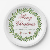 Assiettes En Carton Joyeux Noël Famille Wreath d'hiver (Devant)