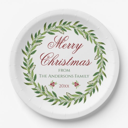Assiettes En Carton Joyeux Noël Famille Wreath d'hiver (Devant)