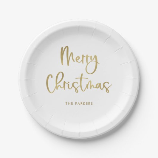 Assiettes En Carton Joyeux Noël | Faux Gold sur un script Décontracté  (Devant)
