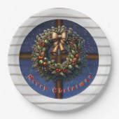Assiettes En Carton Joyeux Noël Fenêtre Plaque papier couronne (Devant)