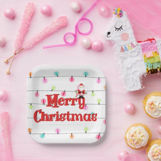 Assiettes En Carton Joyeux Noël Festif Lumières de vacances avec Père (Fête)