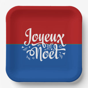 Assiettes En Carton Joyeux Noël français minimaliste