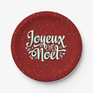 Assiettes En Carton Joyeux Noël Français Texte de Noël 7"
