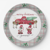 Assiettes En Carton Joyeux Noël Gnome Arbre ferme aquarelle (Devant)