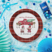 Assiettes En Carton Joyeux Noël Gnome Camion d'aquarelle rouge plaid (Fête)