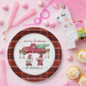Assiettes En Carton Joyeux Noël Gnome Camion d'aquarelle rouge plaid (Fête)
