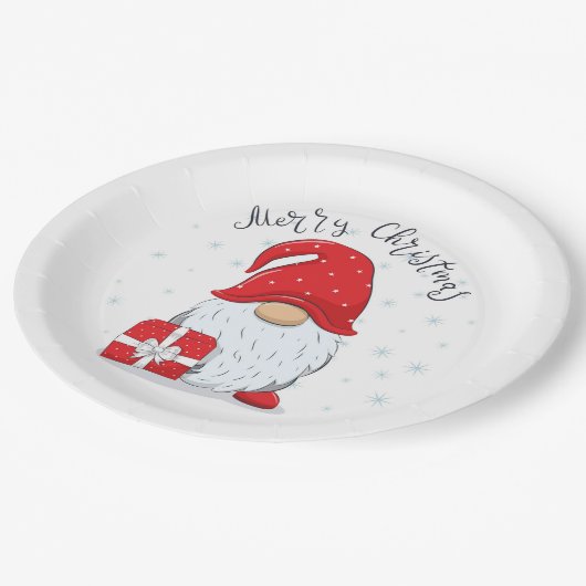 Assiettes En Carton Joyeux Noël, Gnome de Noël (Angle)