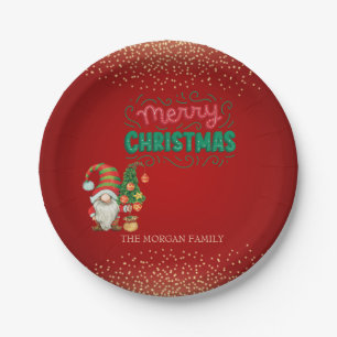 Assiettes En Carton Joyeux Noël gnome mignon arbre de pin confettis ro