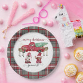 Assiettes En Carton Joyeux Noël Gnome Rouge Aquarelle Plaid (Fête)