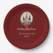 Assiettes En Carton Joyeux Noël Gnomes Rouge, Rustique, Plaid, Branché (Devant)