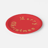 Assiettes En Carton Joyeux Noël Gold Fabric Police Rouge (Angle)