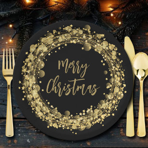 Assiettes En Carton Joyeux Noël Gold Stars