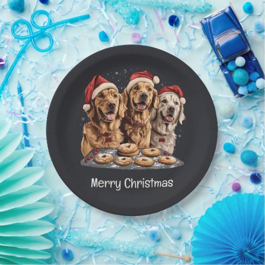 Assiettes En Carton Joyeux Noël Golden Retriever Chiens Baking (Fête)