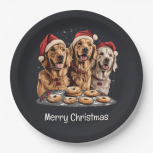 Assiettes En Carton Joyeux Noël Golden Retriever Chiens Baking