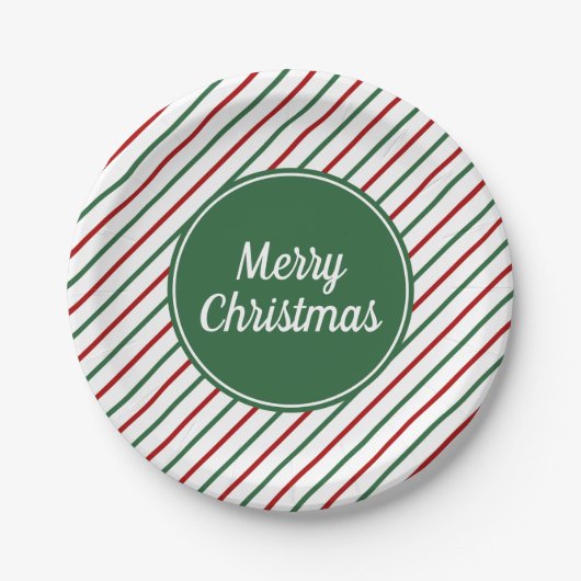 Assiettes En Carton Joyeux Noël Green Stripes (Devant)