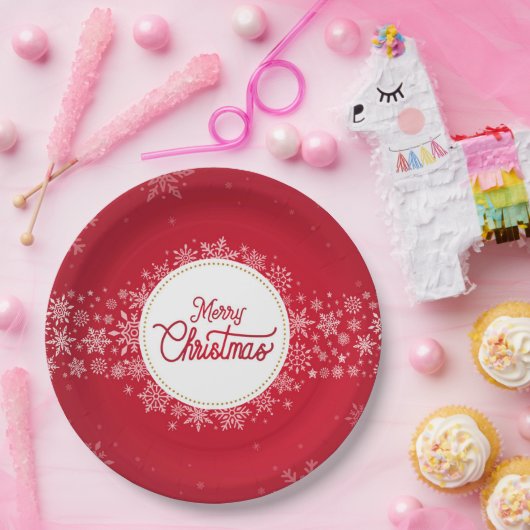 Assiettes En Carton Joyeux Noël hiver Festivals rouges (Fête)