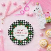 Assiettes En Carton Joyeux Noël Holly Feuilles Black Plaid (Fête)