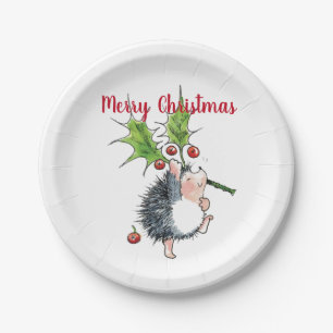 Assiettes En Carton Joyeux Noël Holly Hedgehog